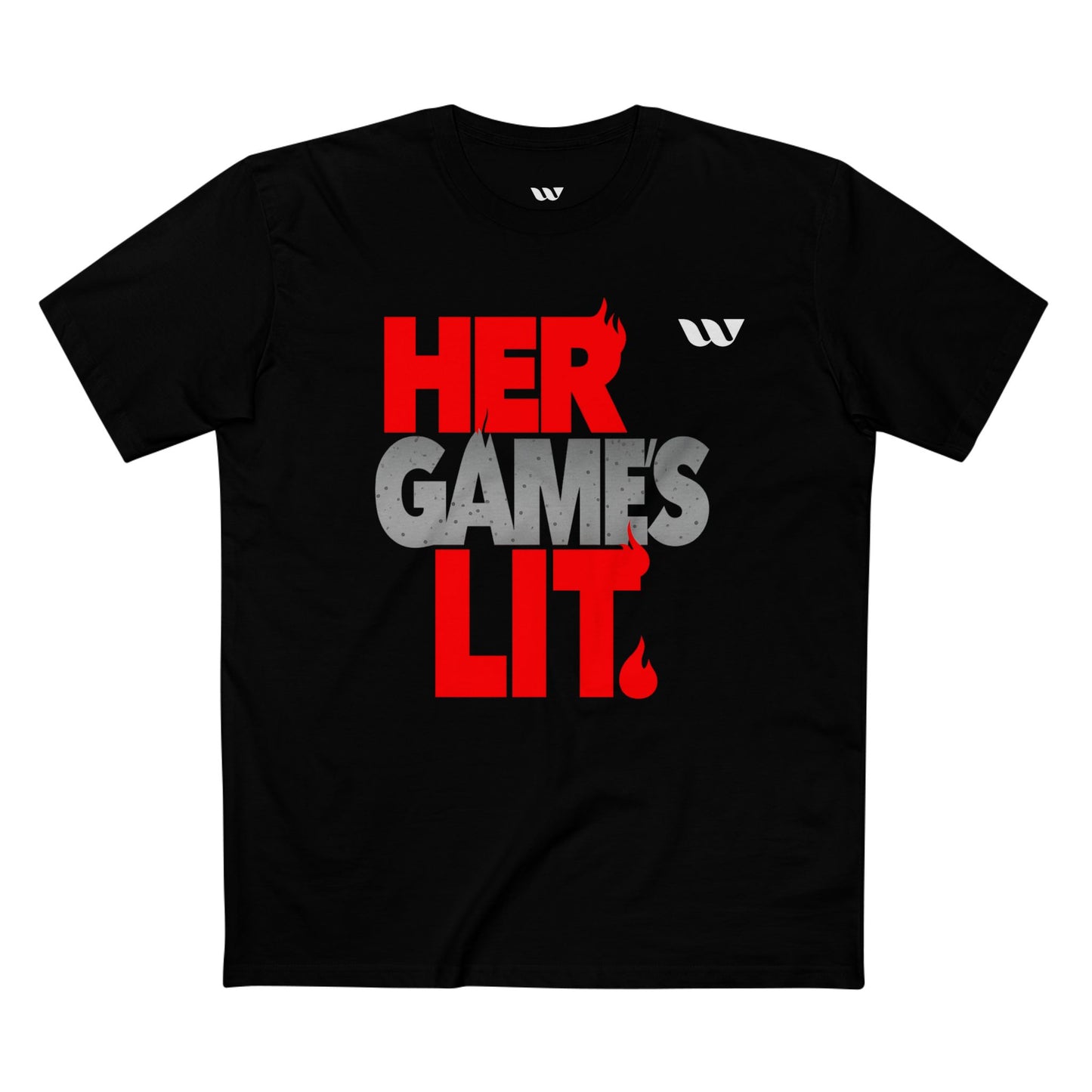 Her Game's Lit T-Shirt — WREPPED Bold Red & Gray Graphic Tee for Gamers
