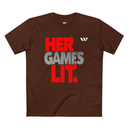Her Game's Lit T-Shirt — WREPPED Bold Red & Gray Graphic Tee for Gamers