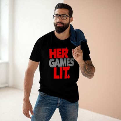 Her Game's Lit T-Shirt — WREPPED Bold Red & Gray Graphic Tee for Gamers