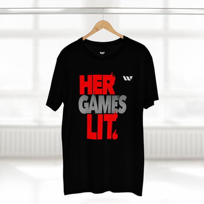 Her Game's Lit T-Shirt — WREPPED Bold Red & Gray Graphic Tee for Gamers