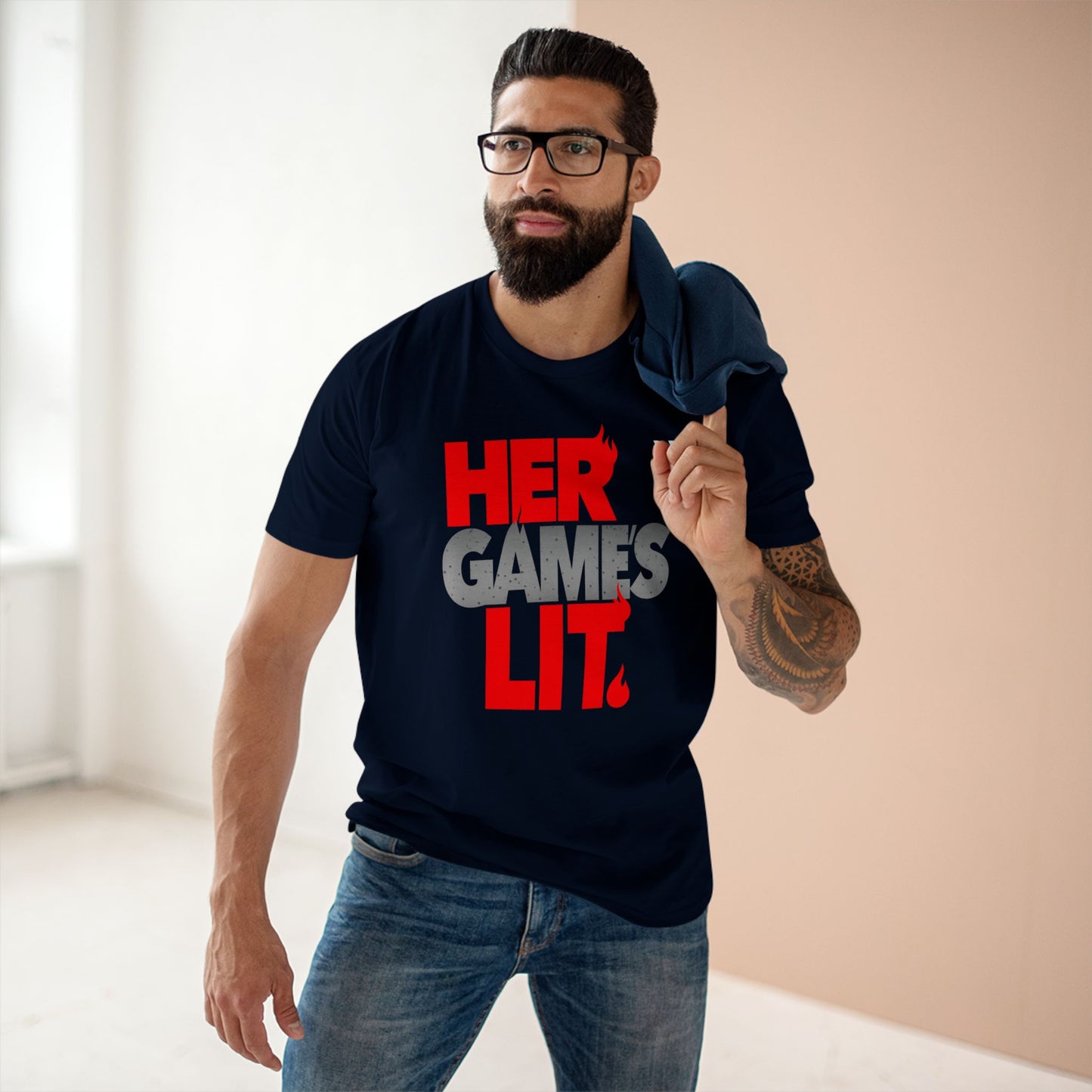 Her Game's Lit T-Shirt — WREPPED Bold Red & Gray Graphic Tee for Gamers