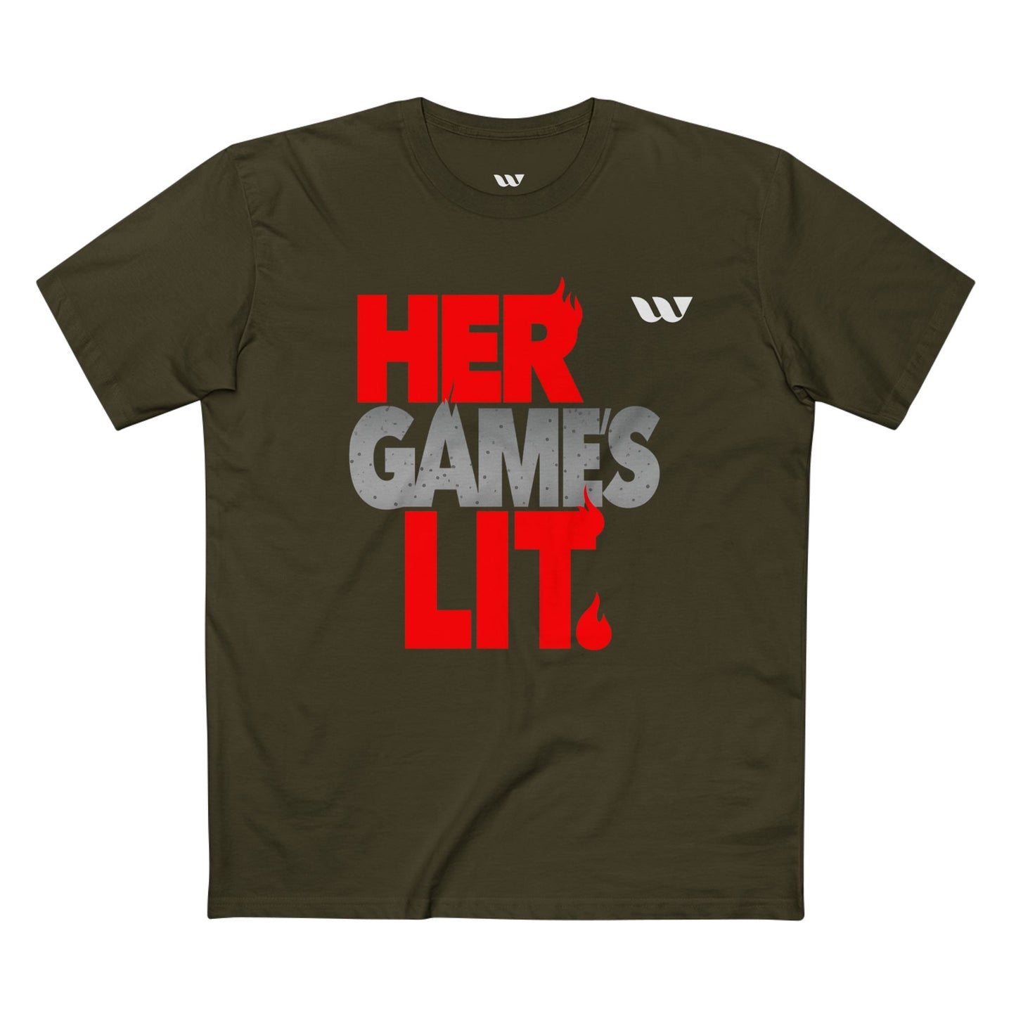 Her Game's Lit T-Shirt — WREPPED Bold Red & Gray Graphic Tee for Gamers