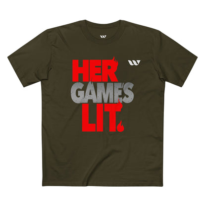 Her Game's Lit T-Shirt — WREPPED Bold Red & Gray Graphic Tee for Gamers