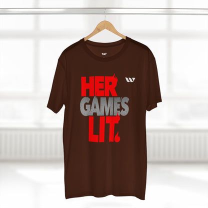 Her Game's Lit T-Shirt — WREPPED Bold Red & Gray Graphic Tee for Gamers