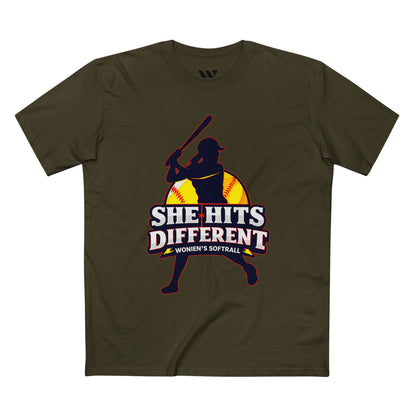 She Hits Different Women's Softball Tee - WREPPED