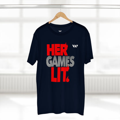 Her Game's Lit T-Shirt — WREPPED Bold Red & Gray Graphic Tee for Gamers