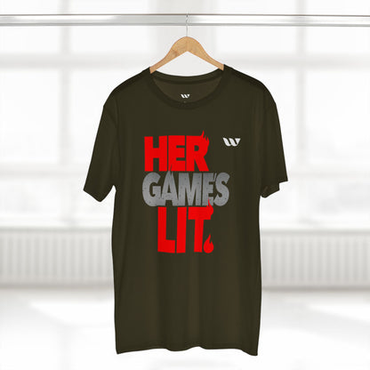 Her Game's Lit T-Shirt — WREPPED Bold Red & Gray Graphic Tee for Gamers